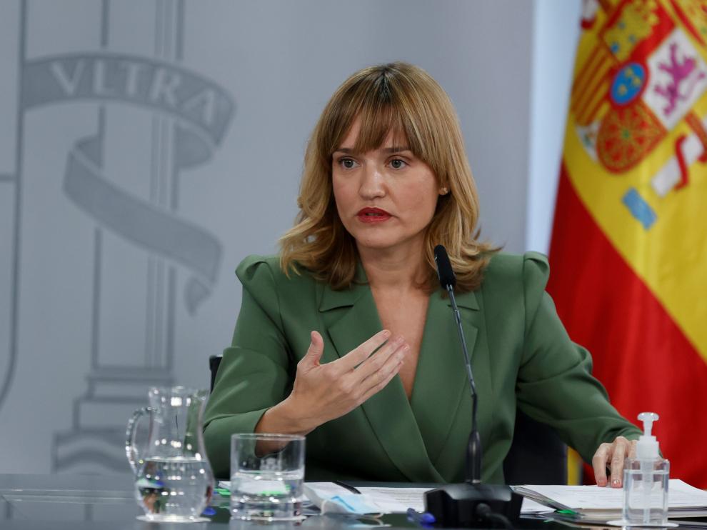 La ministra de Educación Pilar Alegría, durante la rueda de prensa posterior al Consejo de Ministros.