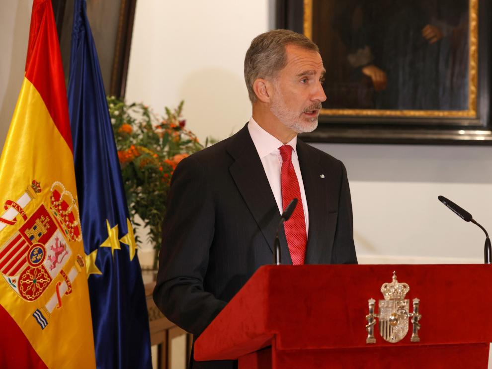 El rey Felipe VI, este martes durante el acto celebrado en la embajada de España en Estocolmo.