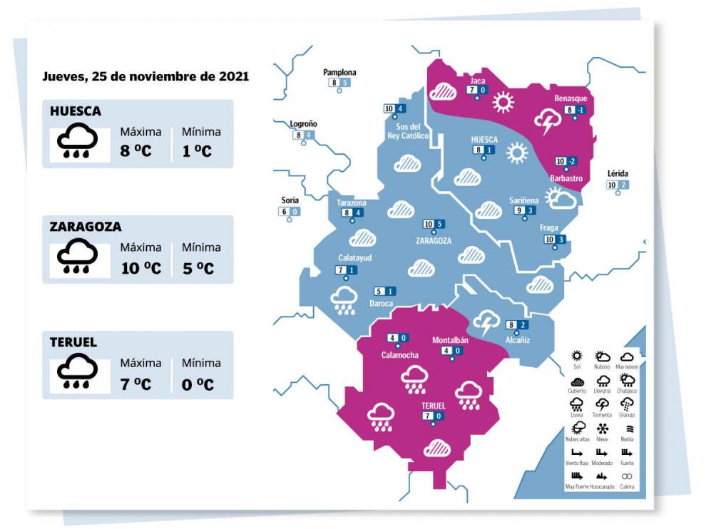 Mapa del tiempo en Aragón el 25 de noviembre de 2021