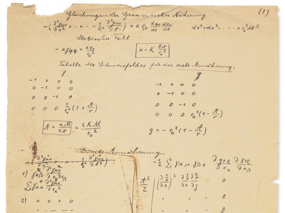 Venden por 11 millones un borrador de la Teoría de la Relatividad de Einstein