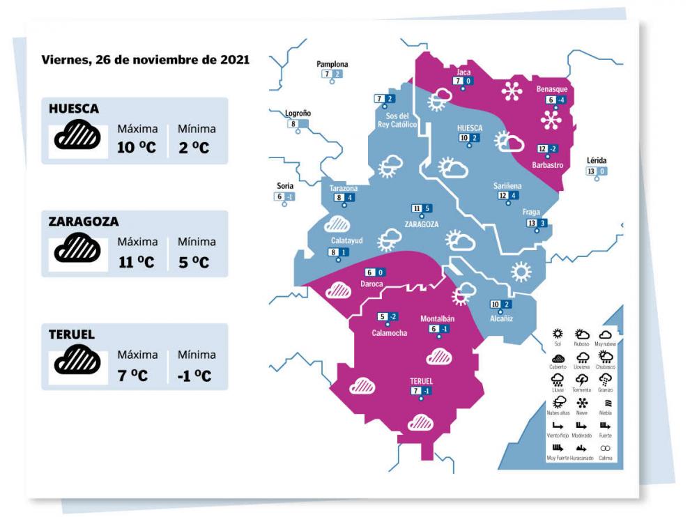 Mapa del tiempo en Aragón del viernes 26 de noviembre de 2021