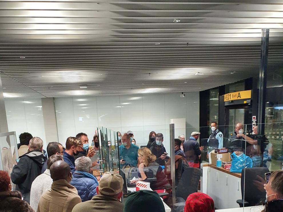 Passengers waiting on their coronavirus disease (COVID-19) test results at Schiphol Airport, in Amsterdam, the Netherlands in this picture obtained November 27, 2021 via social media