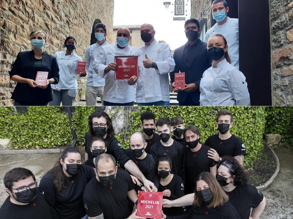 Los equipos de Callizo (arriba) y Espacio N muestran su primera estrella Michelin.