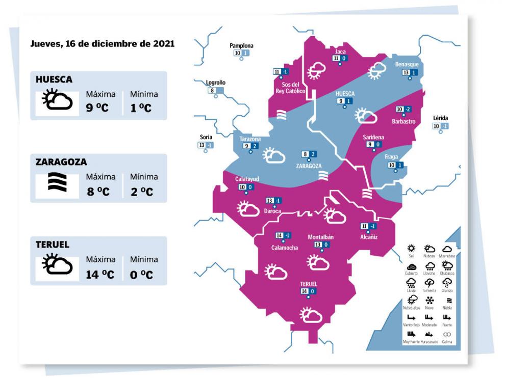 Mapa del tiempo en Aragón el 16 de diciembre de 2021