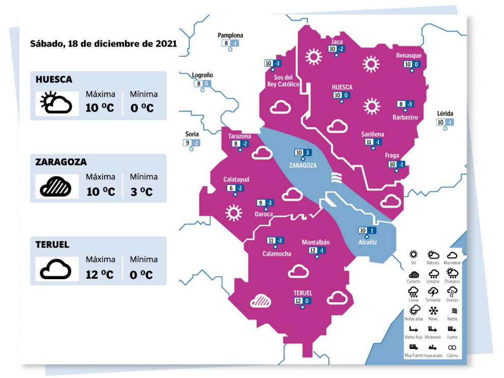 Mapa del tiempo en Aragón del 18 de diciembre de 2021