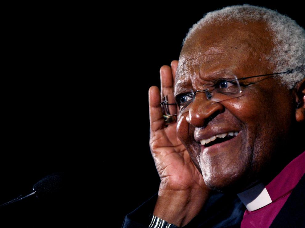 FILE PHOTO: Archbishop Desmond Tutu gestures at the launch of a human rights campaign marking the 60th anniversary of the signing of the Universal Declaration of Human Rights