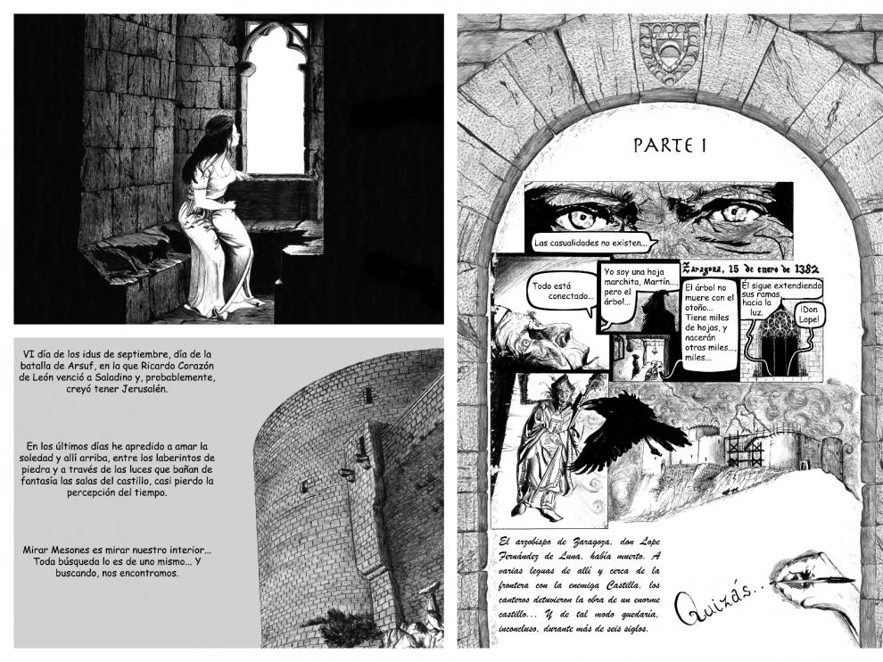 Algunas de las láminas de 'El castillo de Mesones. Un camino hacia el interior'.