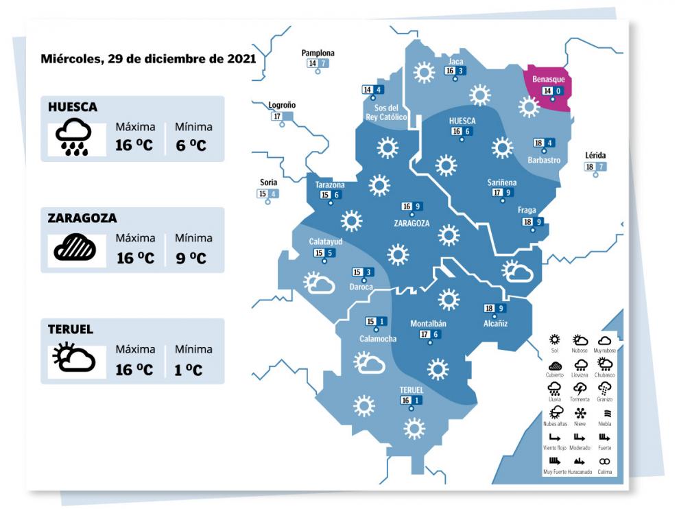 Mapa del tiempo en Aragón del 29 de diciembre de 2021