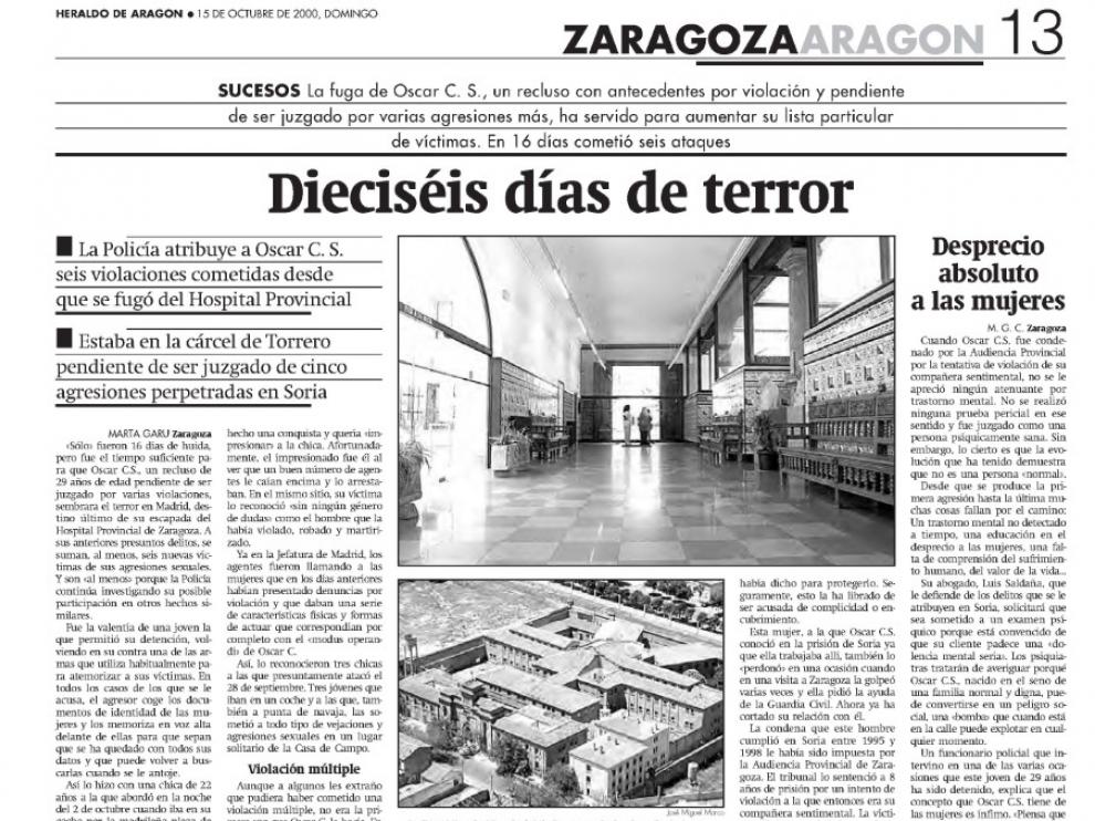 Reportaje publicado sobre la fuga del violador en Heraldo el 15 de octubre de 2000. .