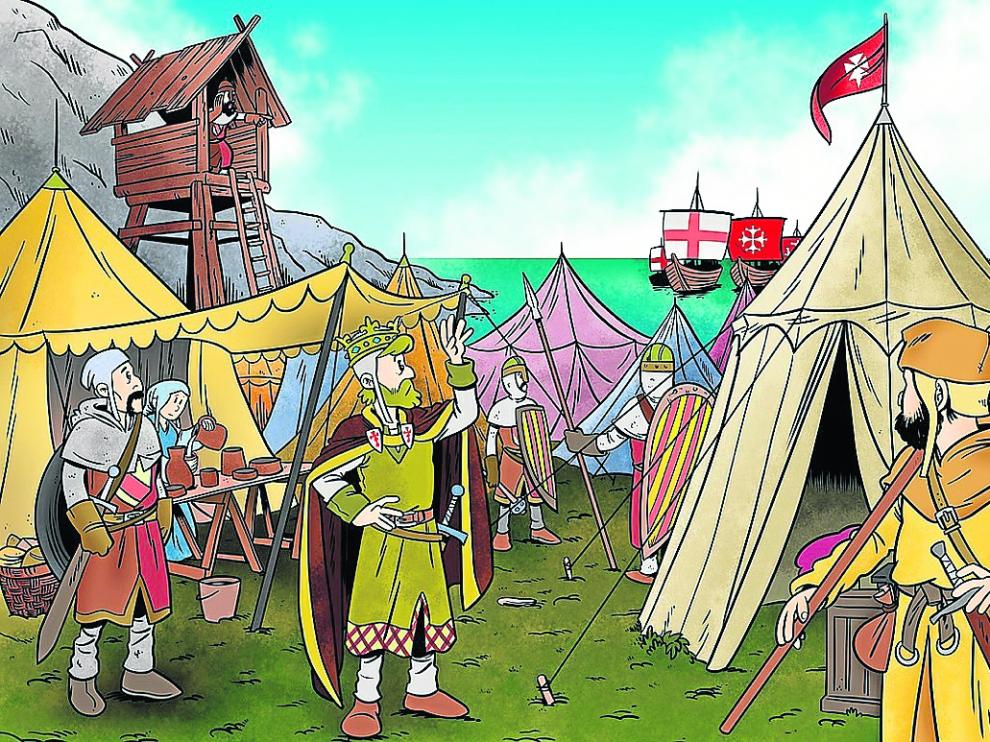 Ilustración de Xcar Malavida para el cómic sobre el rey de Aragón Pedro I.