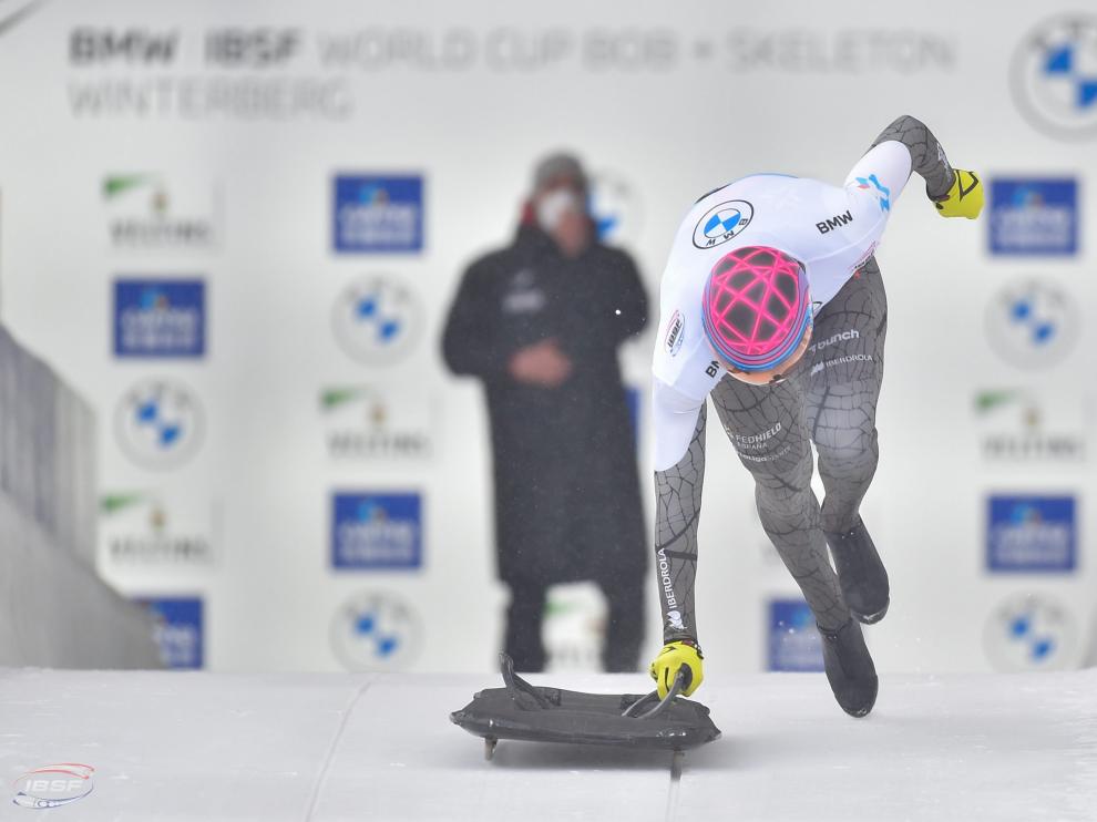 El piloto español de skeleton Ander Mirambell en una cita de la Copa del Mundo, el pasado 7 de enero.