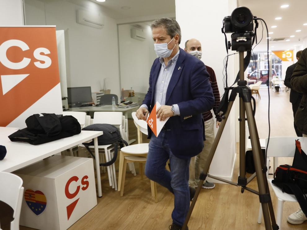 Daniel Pérez Calvo, este domingo en la sede de Ciudadanos