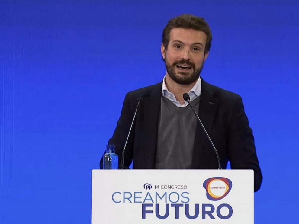 El líder popular, Pablo Casado, este domingo en el Congreso del partido en Castilla y León.