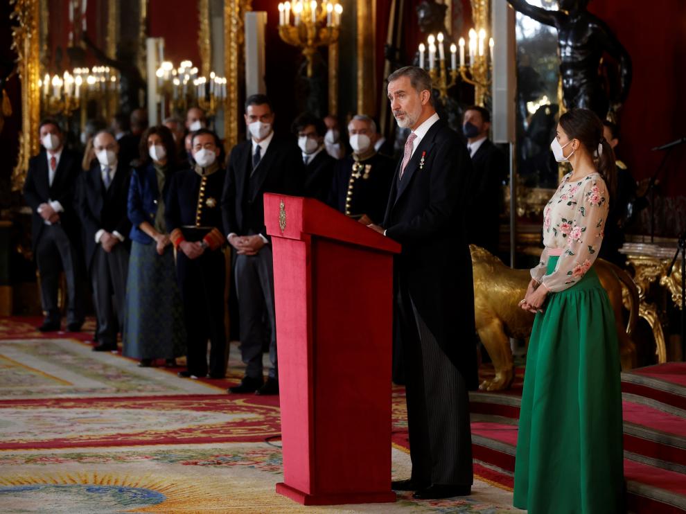 Felipe VI en su discurso en la recepción al cuerpo diplomático celebrada en el Palacio Real de Madrid.