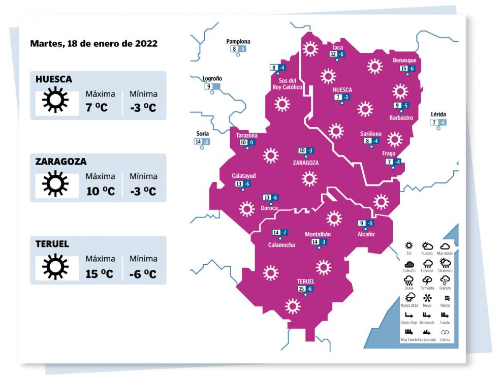 Mapa del tiempo en Aragón del 18 de enero de 2022