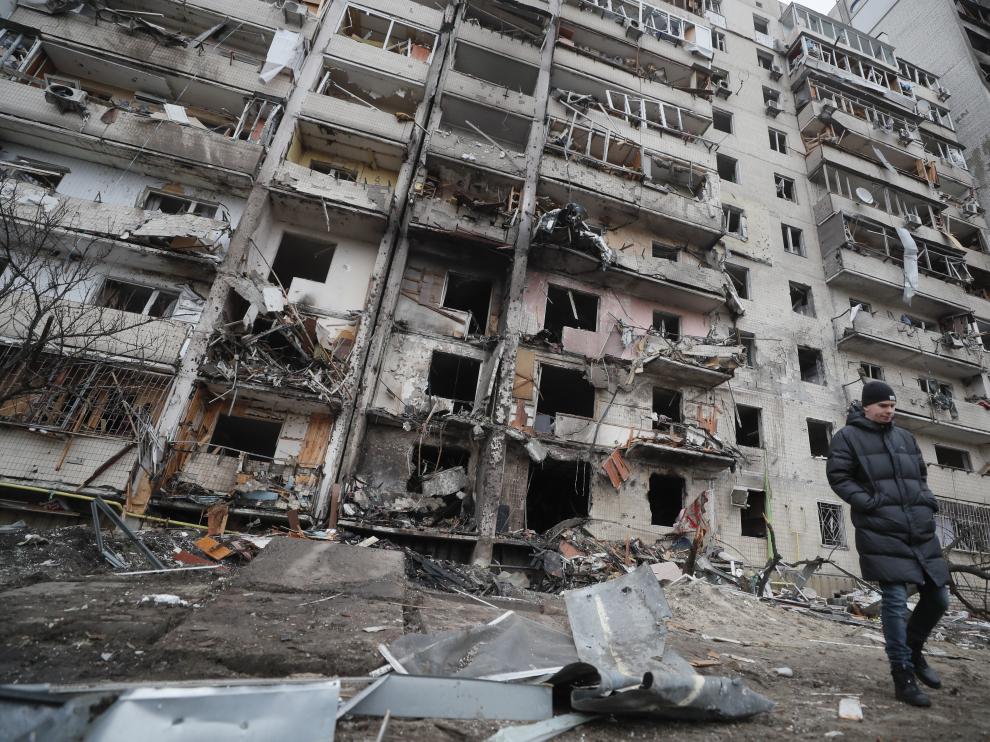 Consecuencias del bombardeo nocturno en Kiev