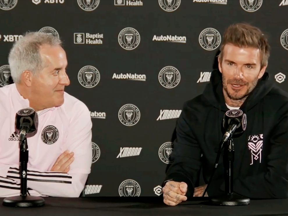 Jorge Mas y David Beckham durante la rueda de prensa que ofrecieron este viernes