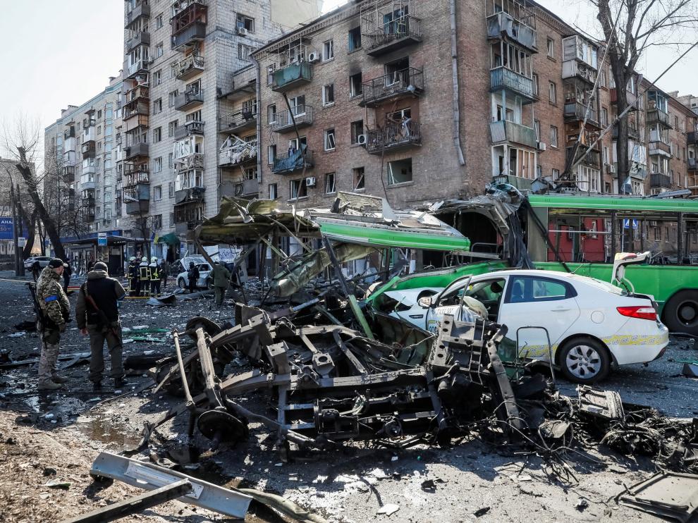Bombardeos en Kiev.