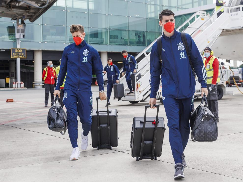 Álvaro Morata a su llegada a Barcelona para enfrentarse a Albania este sábado.