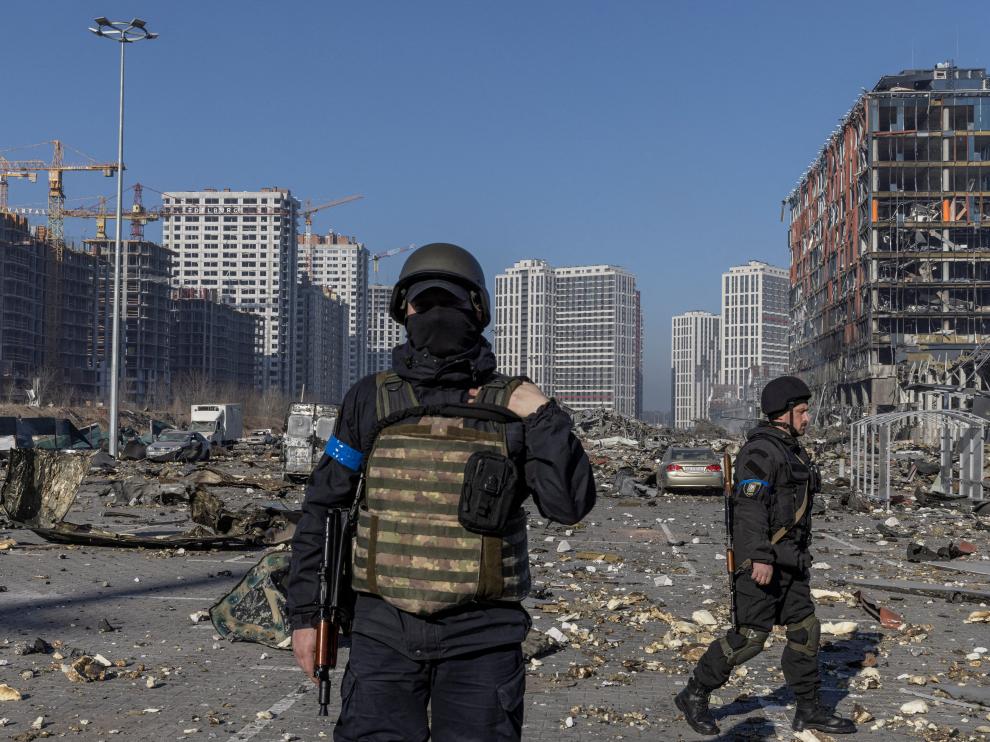 Área atacada por Rusia en un centro comercial de Kiev esta semana