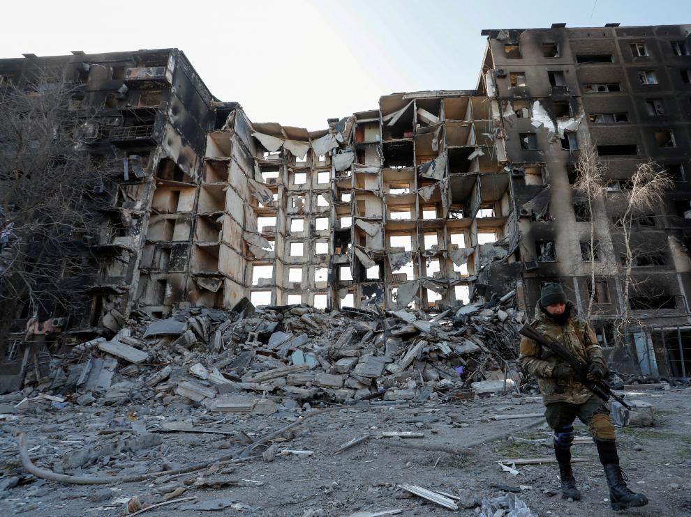 A view shows the besieged city of Mariupol