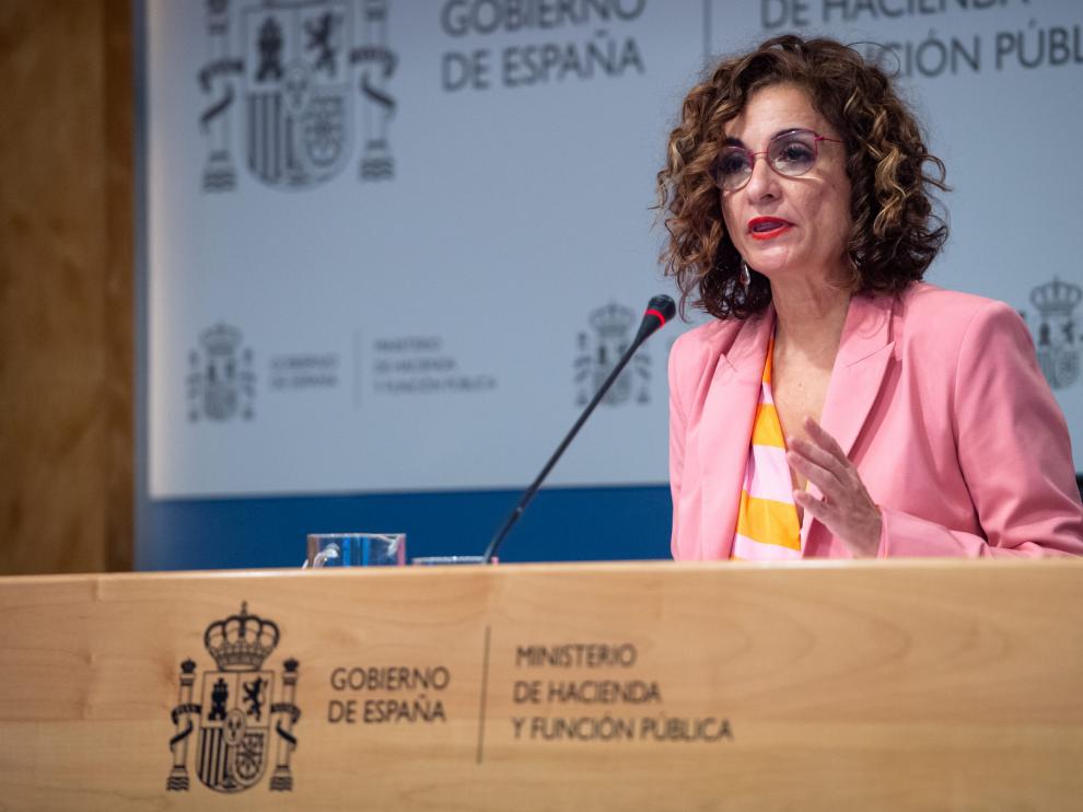María Jesús Montero, ministra de Hacienda, en rueda de prensa este jueves.