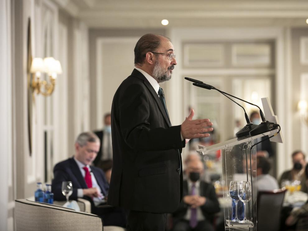 Javier Lambán, en el desayuno informativo de Europa Press en Madrid