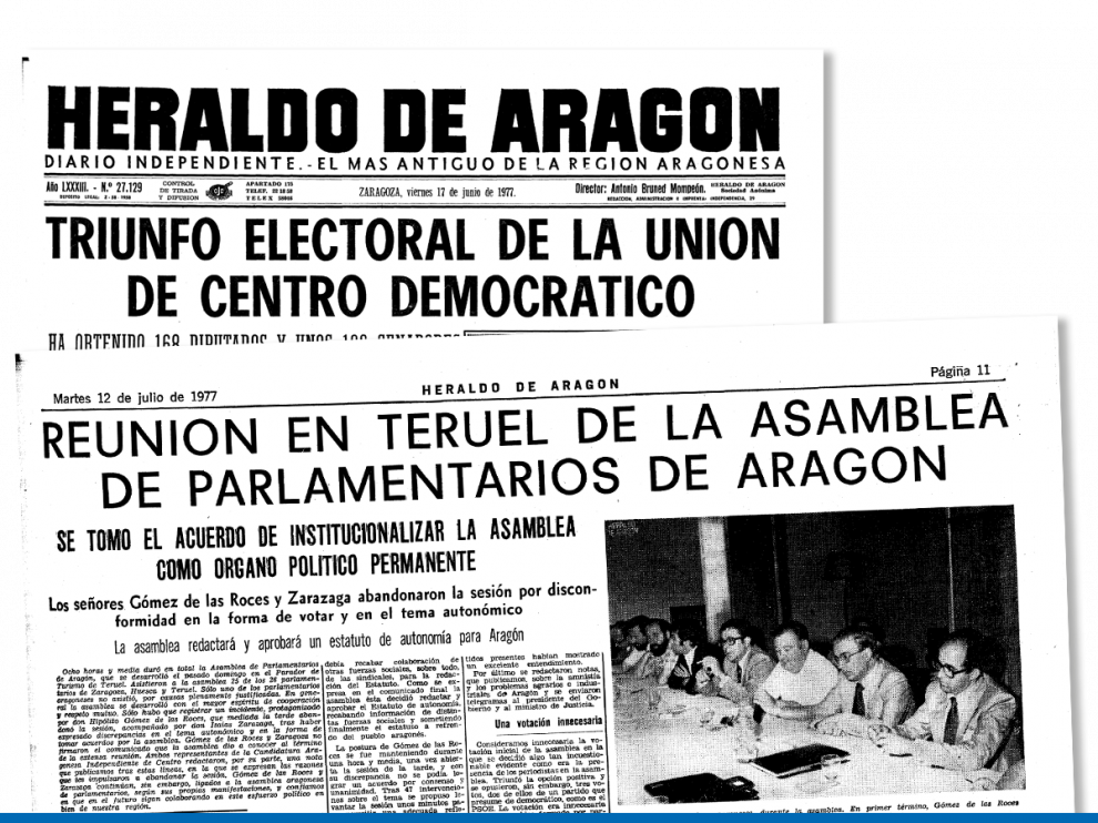 La Asamblea de Parlamentarios se reunió en julio de 1977. HERALDO relata en su crónica que el encuentro tuvo lugar en el Parador Turístico de Teruel y que duró 8 horas. A la cita acudieron 25 de los 26 parlamentarios de Zaragoza, Huesca y Teruel electos en las elecciones generales un mes antes.