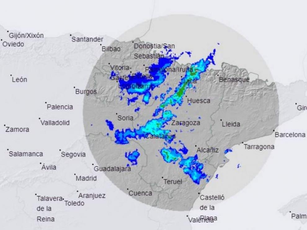 Radar de lluvia de la AEMET en qué zonas de Aragón está lloviendo en directo
