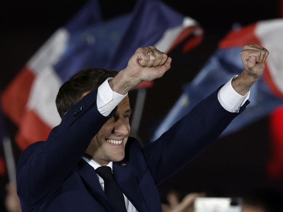 Emmanuel Macron tras ser reelegido presidente en la segunda vuelta de las elecciones francesas.