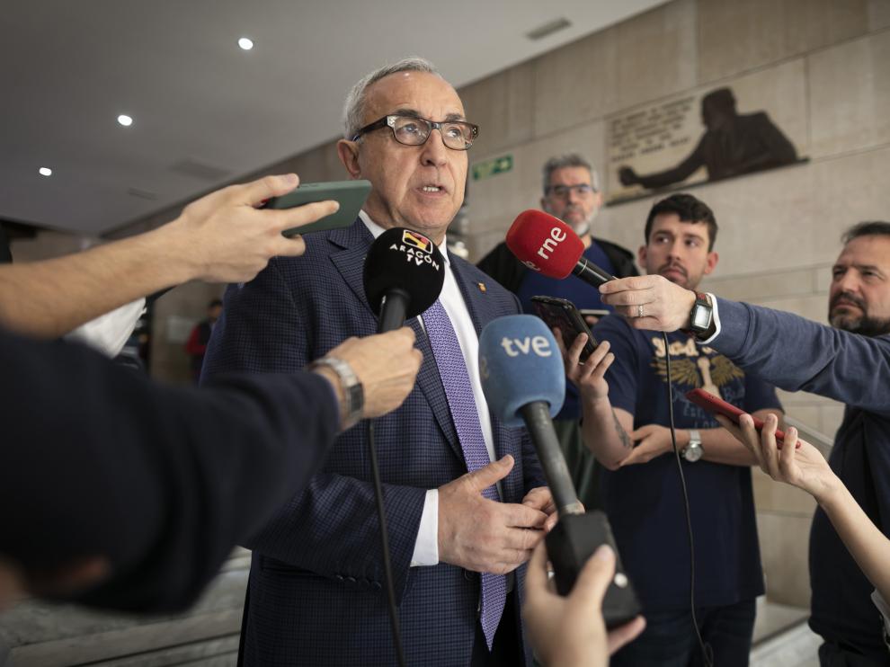 El presidente del COE, Alejandro Blanco, tras la reunión con los representantes de Aragón y Cataluña para tratar la candidatura a los Juegos de Invierno 2030