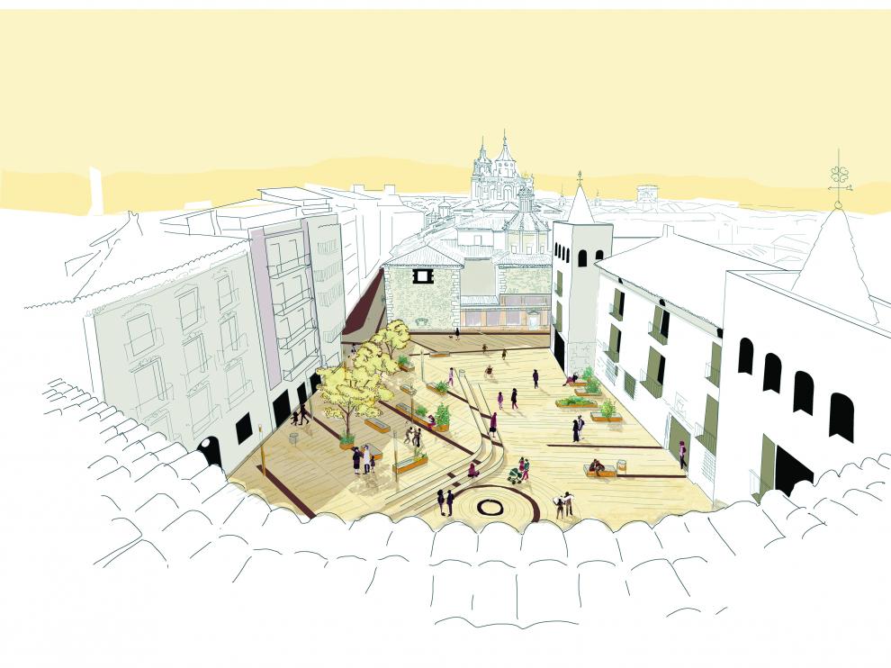 Recreación del proyecto para la plaza de la Marquesa, vista desde el Museo Provincial de Teruel.