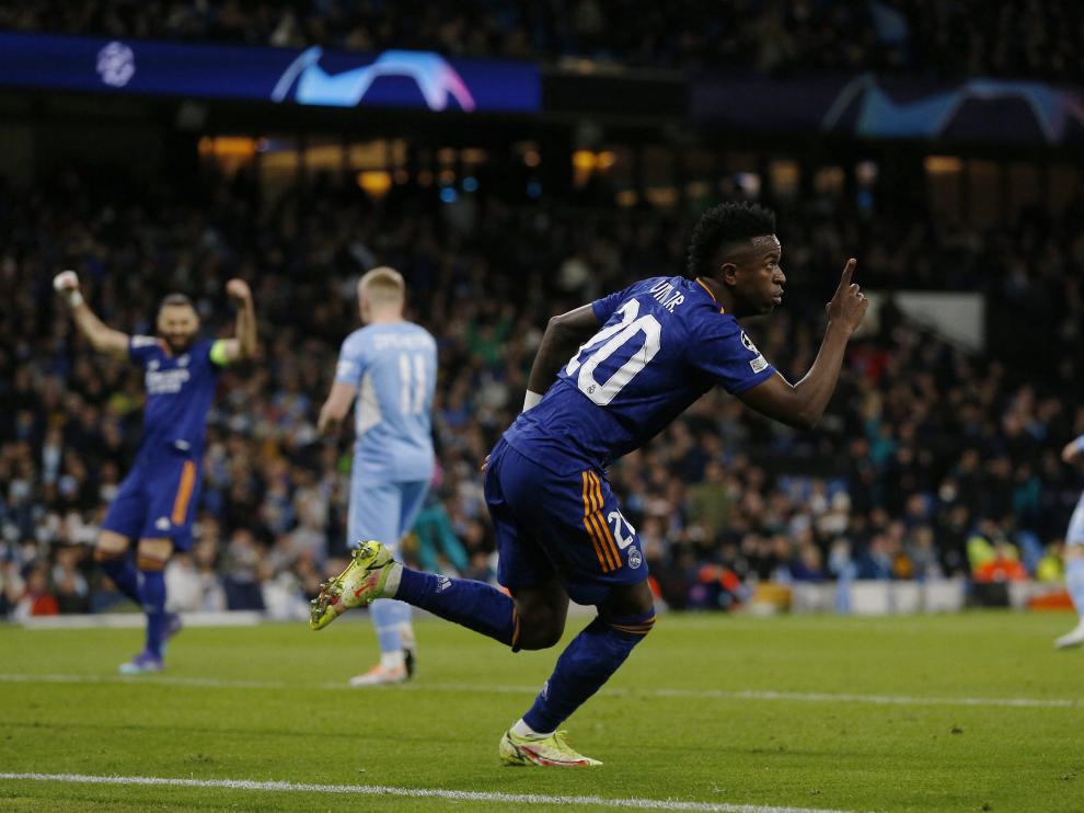 Vinicius celebra el segundo gol ante el Manchester City.