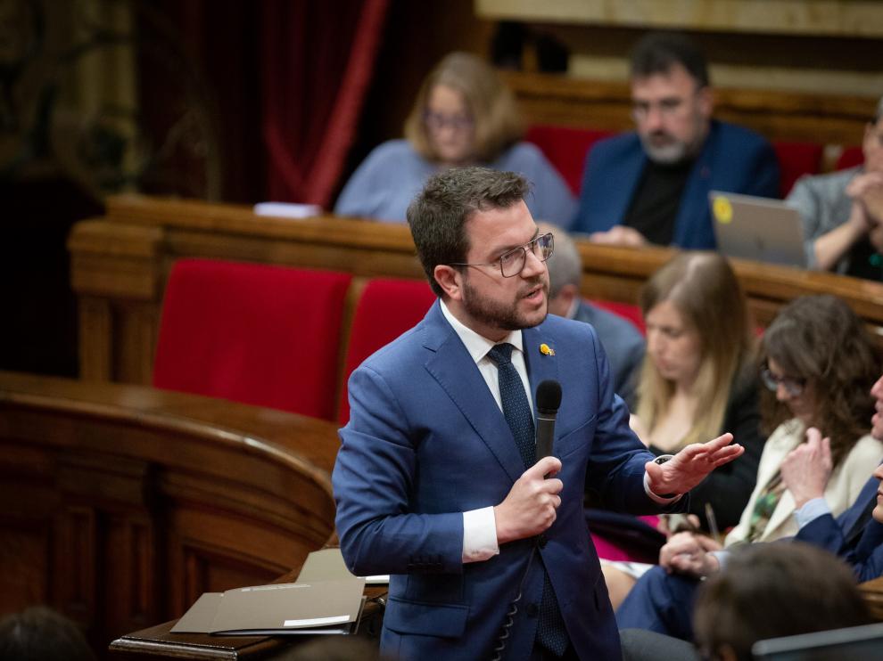Pere Aragonés en el Parlament este miércoles.