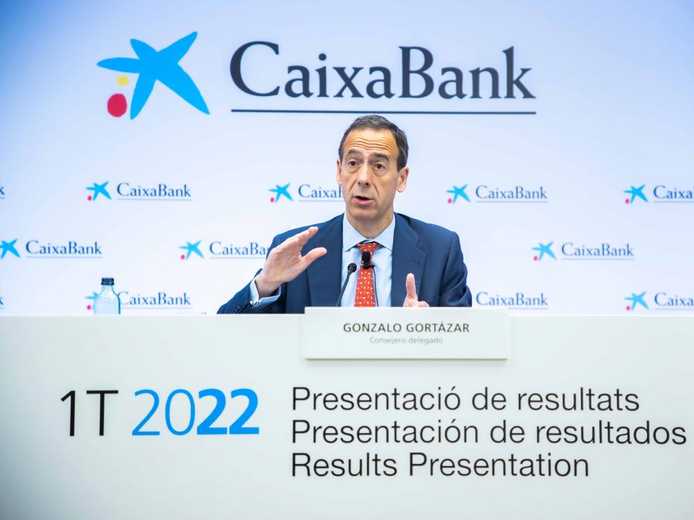 El consejero delegado de la entidad, Gonzalo Gortázar, en la presentación de los resultados de Caixa Bank