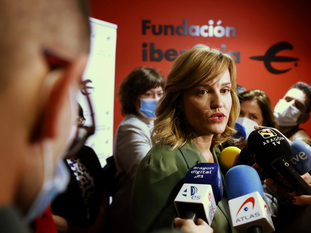 Pilar Alegría, este jueves, en Zaragoza donde ha participado en una jornada sobre el acoso escolar