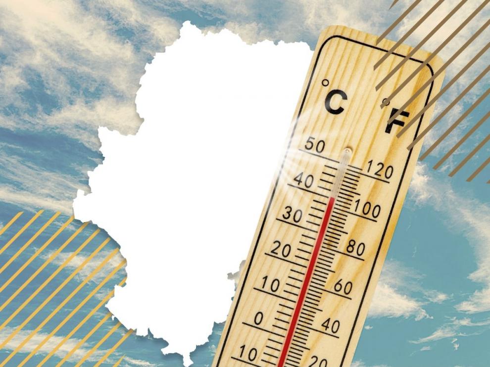 Mapa de Aragón con temperaturas máximas extremas.