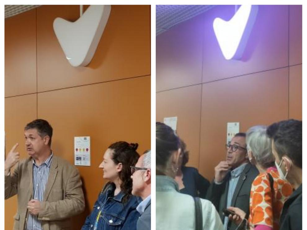 Seis lámparas de señalética de emergencia, en forma de corazón, avisan de diferentes situaciones.