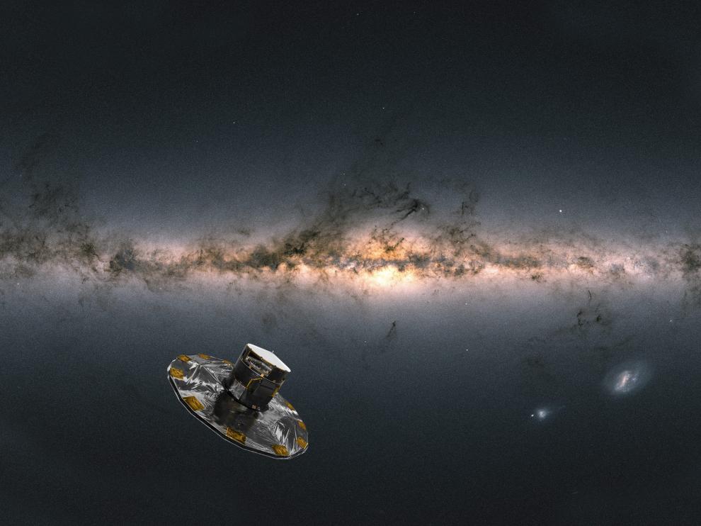 Recreación artística que muestra al satélite Gaia observando la Vía Láctea.