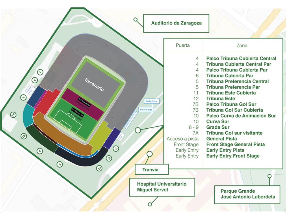 Plano del estadio de la Romareda para el concierto.