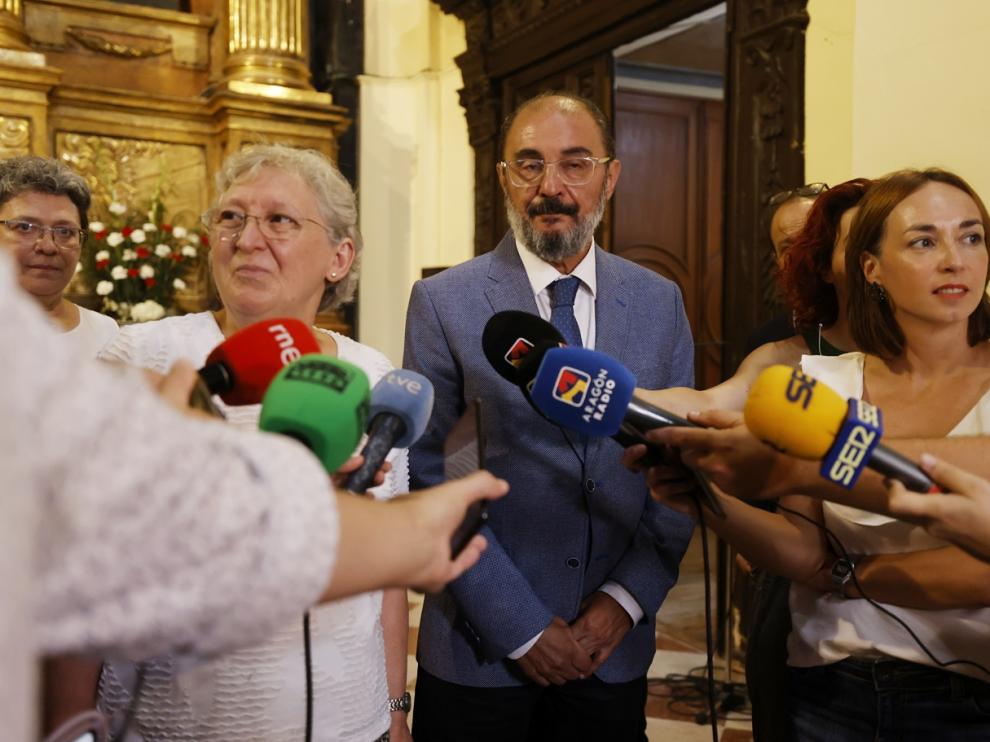 Javier Lambán, este miércoles en la iglesia de la Mantería, en Zaragoza.