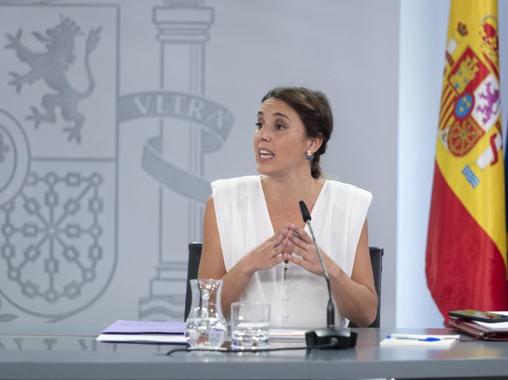 Irene Montero, ministra de Igualdad, en su comparecencia de este martes.