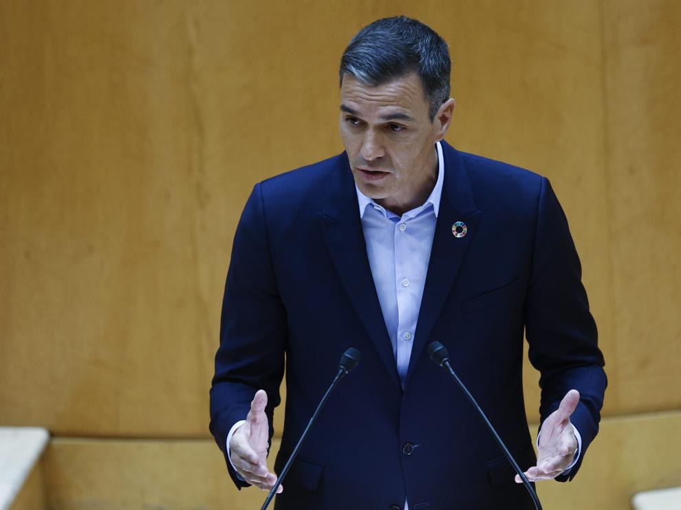 Pedro Sánchez durante el debate, este martes en el Senado.
