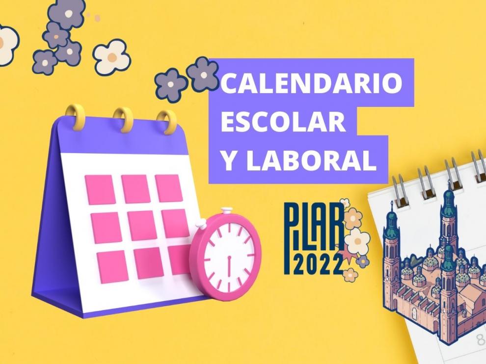 Calendario laboral y escolar con los festivos de las Fiestas del Pilar 2022 en Zaragoza.
