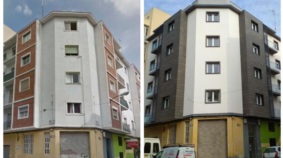 El antes y el después de una rehabiltiación en la calle de Santa Rosa, 14, en el barrio de San José de Zaragoza.