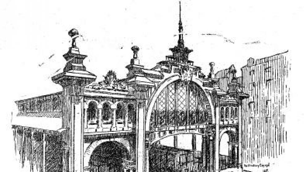 Dibujo de la fachada principal del Nuevo Mercado, realizado en 1903 por Galiay para HERALDO.