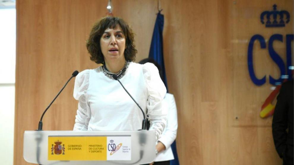 Irene Lozano, presidenta del Consejo Superior de Deportes, en una rueda de prensa en el Ministerio de Cultura y Deporte.