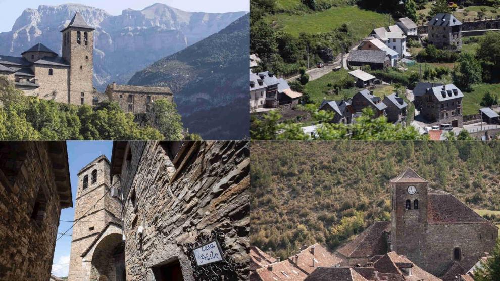 Pueblos bonitos de Huesca: Arriba Torla y Gistaín y abajo El Pueyo de Aragüás y Ansó
