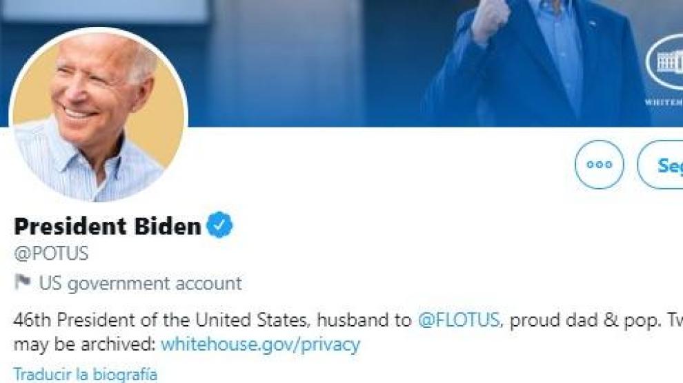 Portada de la cuenta en Twitter de Biden como presidente de EE. UU.