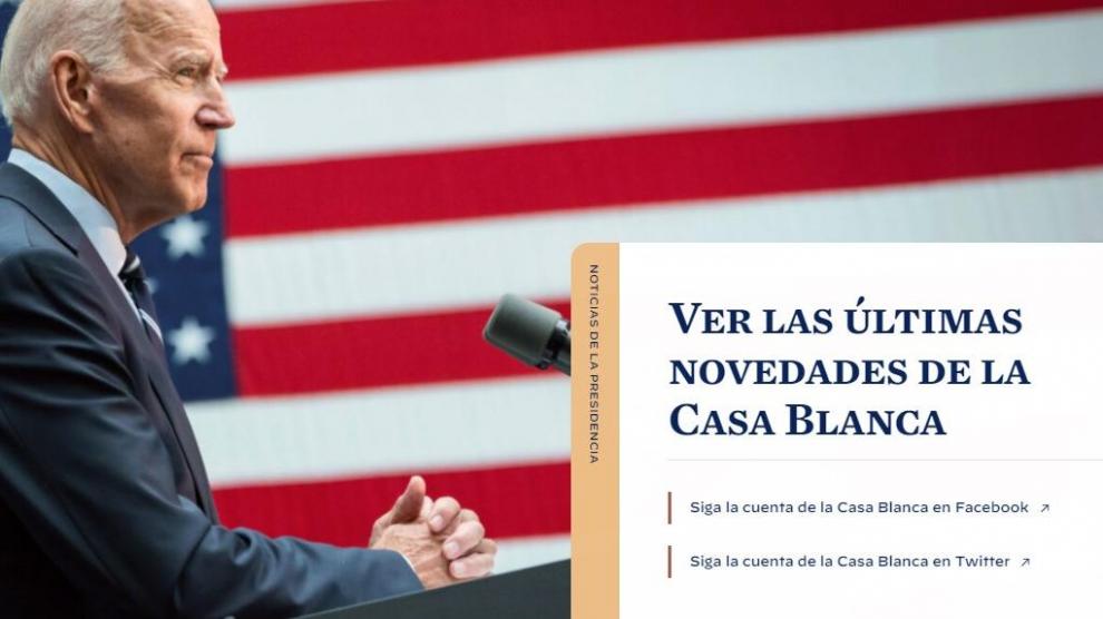 Portada de la web de la Casa Blanca, en español.